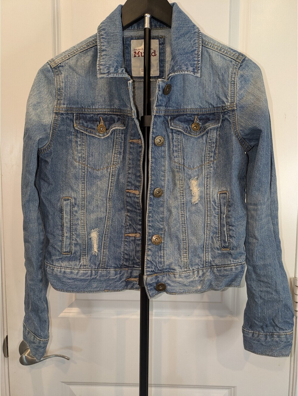 Mudd Denim Jacket Women M Distressed Jean Trucker Light Wash 100% Cotton